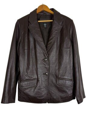 Vtg Jaclyn Smith Classic Brown Genuine Leather Jacket Women’s 12 Button Up Lined